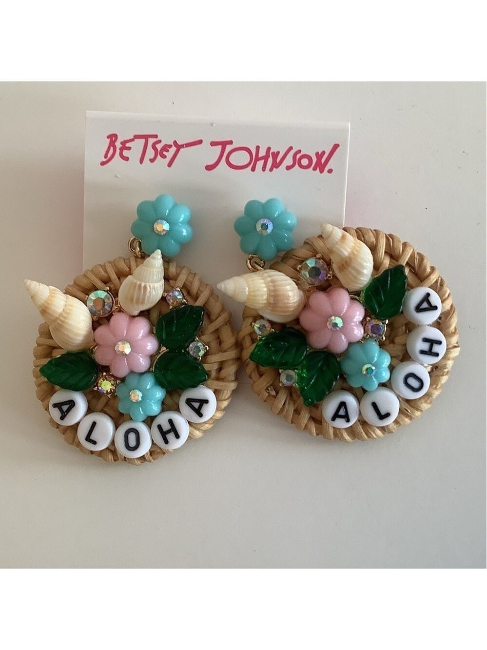 Betsey Johnson ALOHA Rattan Drop Earrings New
